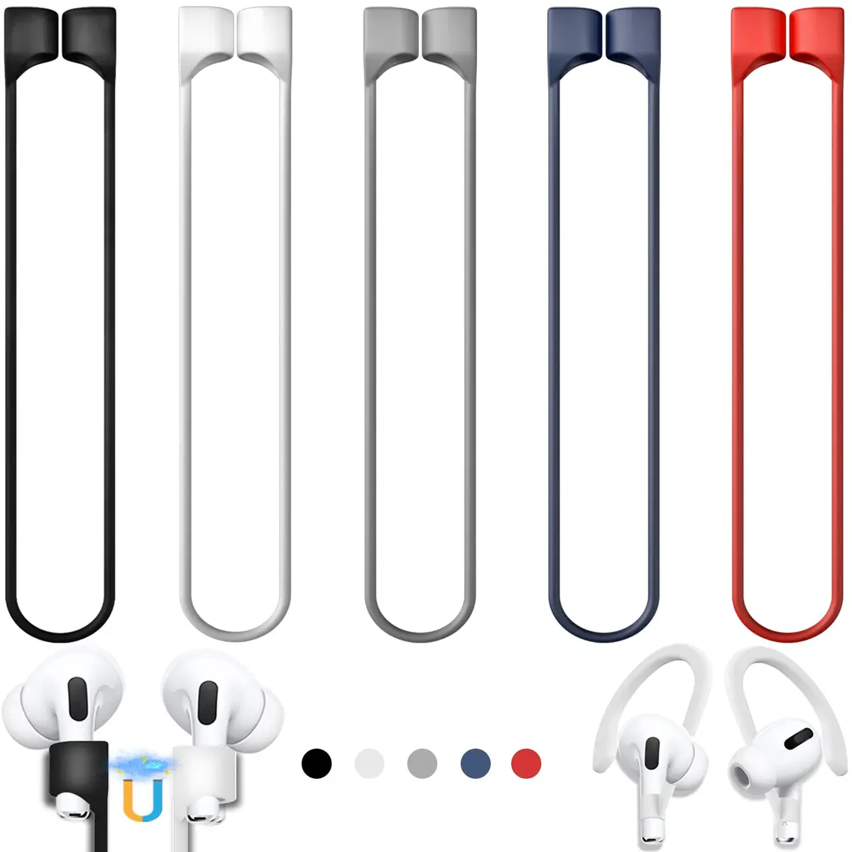 Mooyavia Ultra Strong Magnetic Anti-Lost Strap for AirPods Pro 3rd Gen & 2nd Gen, 5 Pack | Securely Fixes Earbuds During Sports - main product image