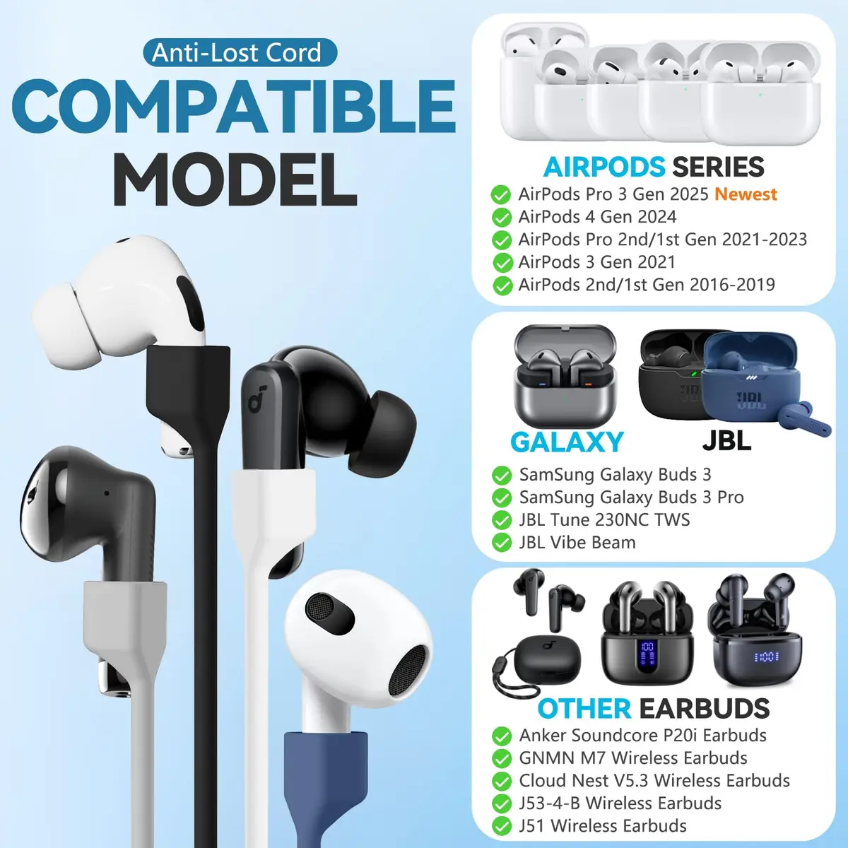 Mooyavia Ultra Strong Magnetic Anti-Lost Strap for AirPods Pro 3rd Gen & 2nd Gen, 5 Pack | Securely Fixes Earbuds During Sports - view 2