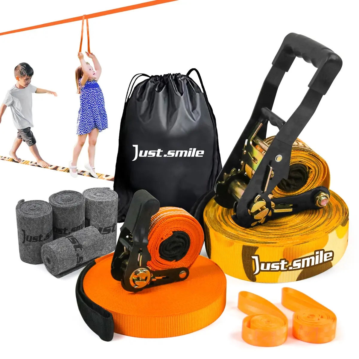 Just.smile Slackline Kit Longer 65ft with Tree Protectors & Carry Bag | Balance & Fun for Kids & Adults - main product image