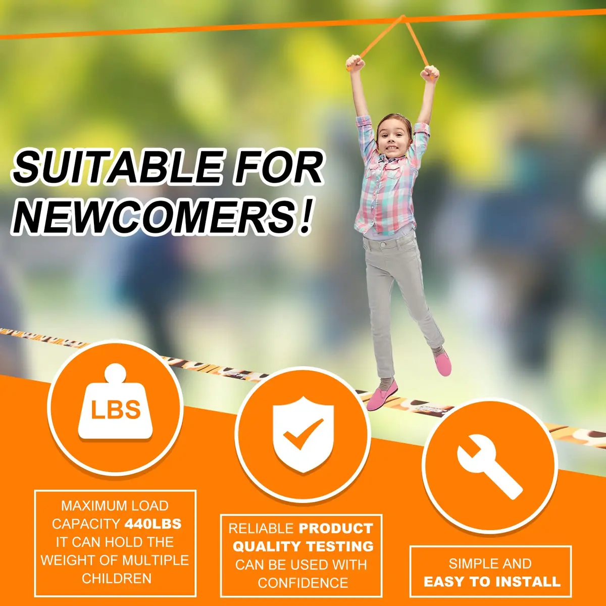Just.smile Slackline Kit Longer 65ft with Tree Protectors & Carry Bag | Balance & Fun for Kids & Adults - view 3