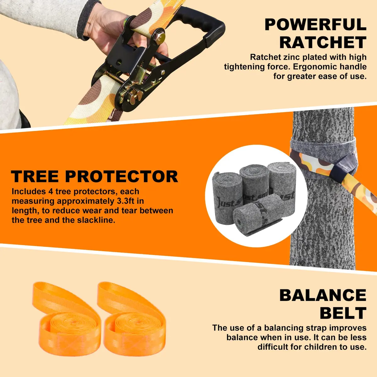 Just.smile Slackline Kit Longer 65ft with Tree Protectors & Carry Bag | Balance & Fun for Kids & Adults - view 4