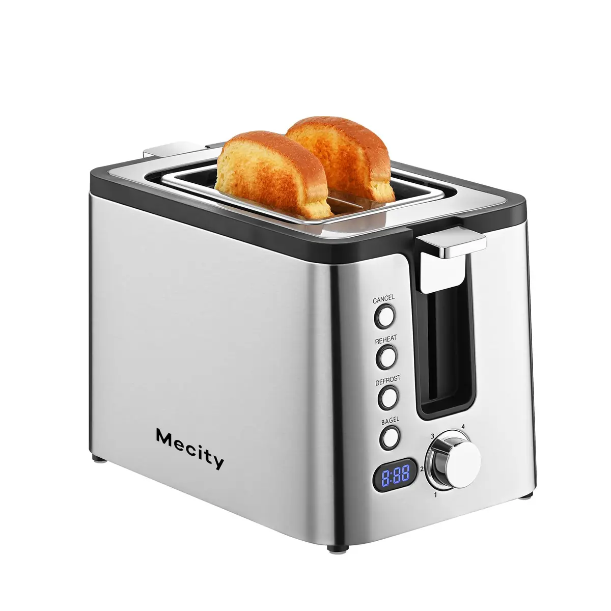 Mecity Toaster 2 Slice Stainless Steel Body | 6 Browning Settings, Timer, Bagel & Defrost Functions - main product image