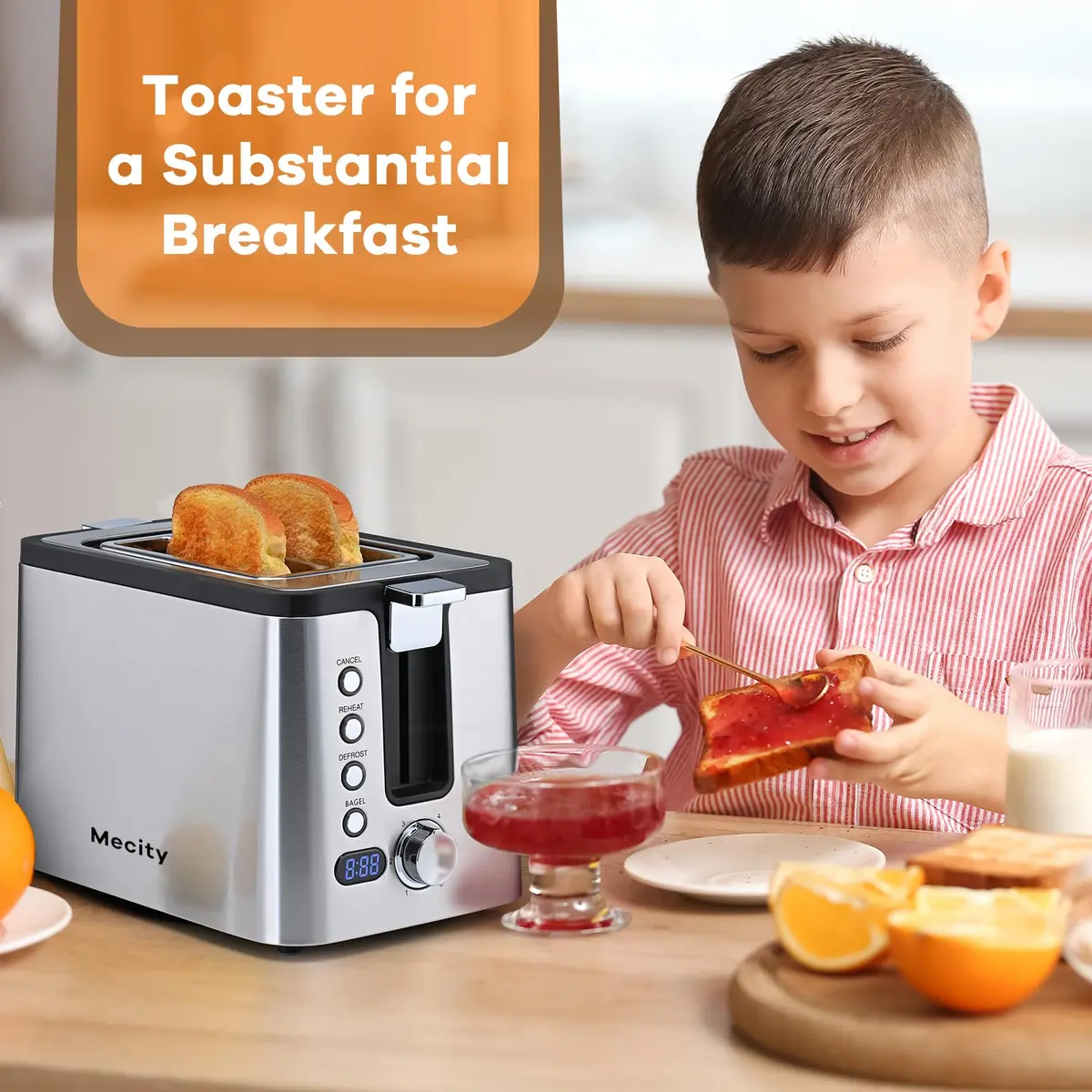 Mecity Toaster 2 Slice Stainless Steel Body | 6 Browning Settings, Timer, Bagel & Defrost Functions - view 6