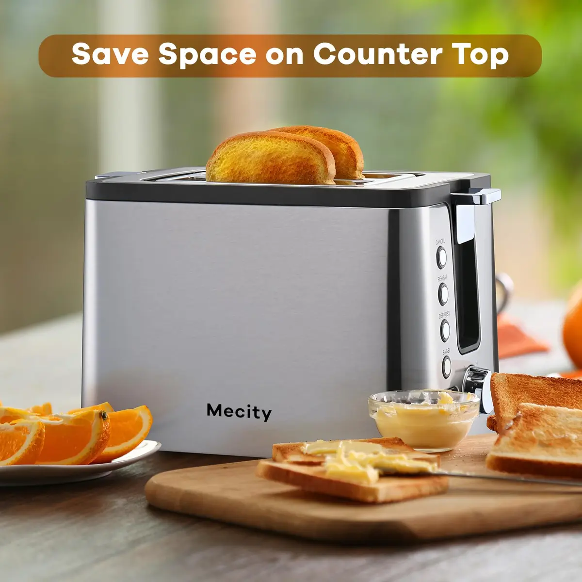 Mecity Toaster 2 Slice Stainless Steel Body | 6 Browning Settings, Timer, Bagel & Defrost Functions - view 7