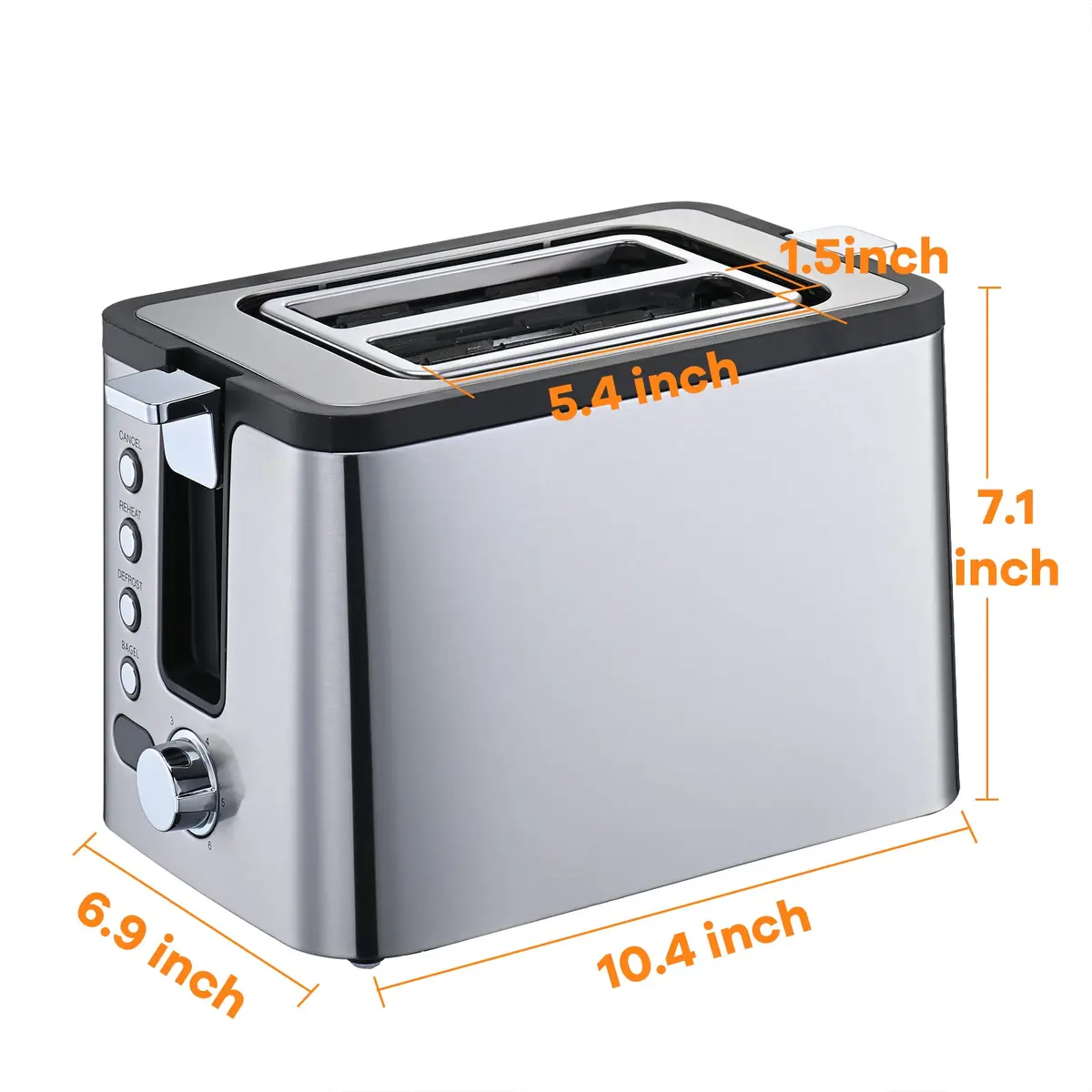 Mecity Toaster 2 Slice Stainless Steel Body | 6 Browning Settings, Timer, Bagel & Defrost Functions - view 8