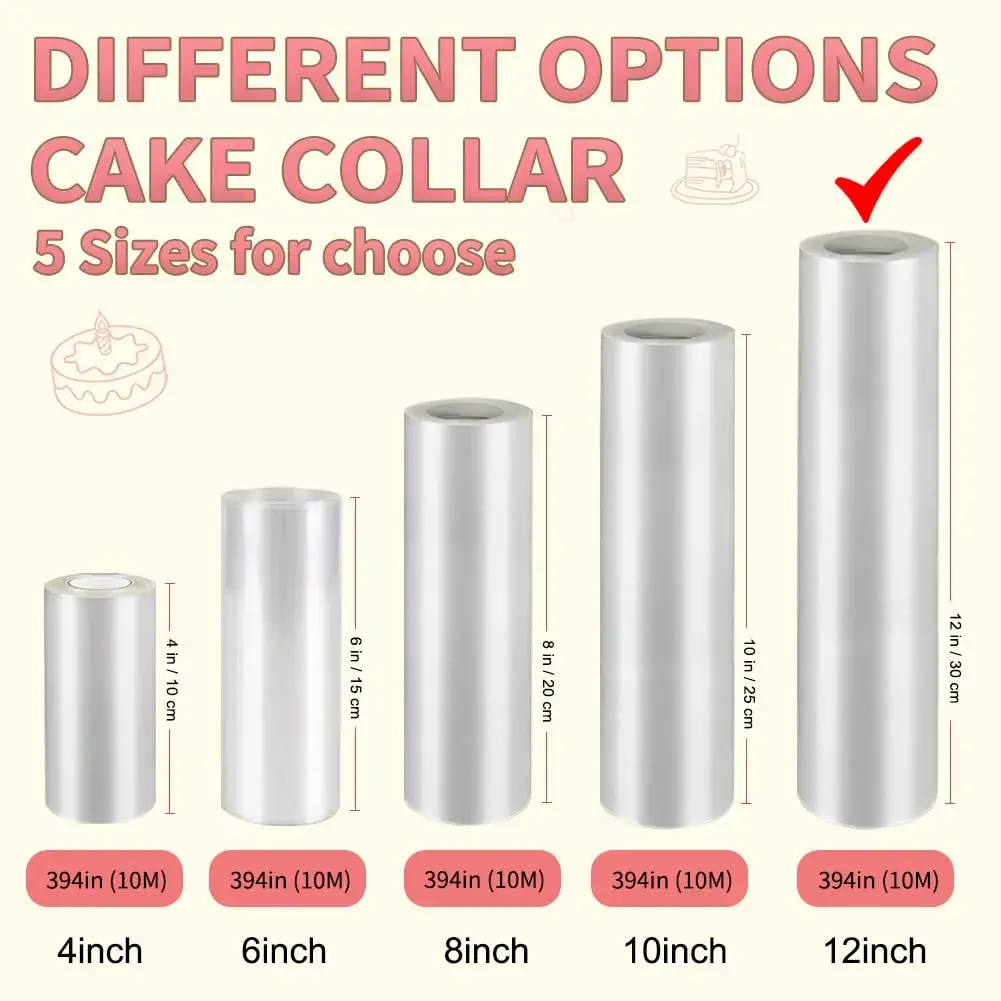 BYKITCHEN Acetate Cake Collar Roll 30cm x 10m (12in x 32.8ft) | Food Grade PP for Mousse & Chocolate Wrapping - view 2