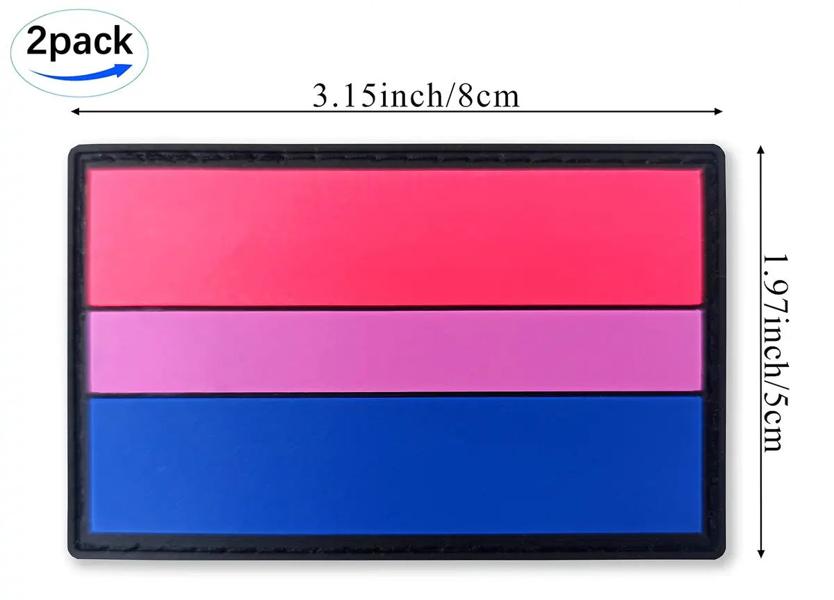 QQSD Fabric Applique Patch 2 Pack | PVC Hook & Loop Fastener, 8x5cm, Bi Pride Flag - view 3