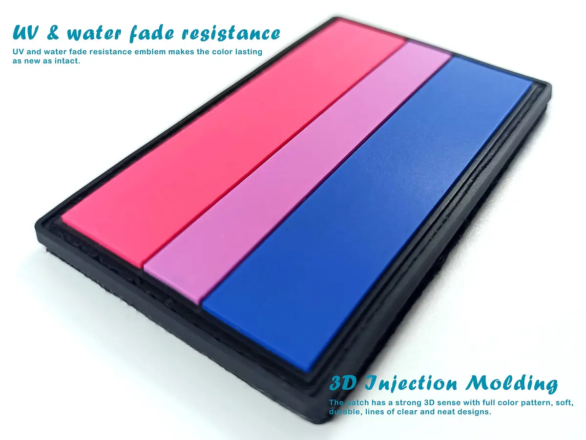 QQSD Fabric Applique Patch 2 Pack | PVC Hook & Loop Fastener, 8x5cm, Bi Pride Flag - view 4