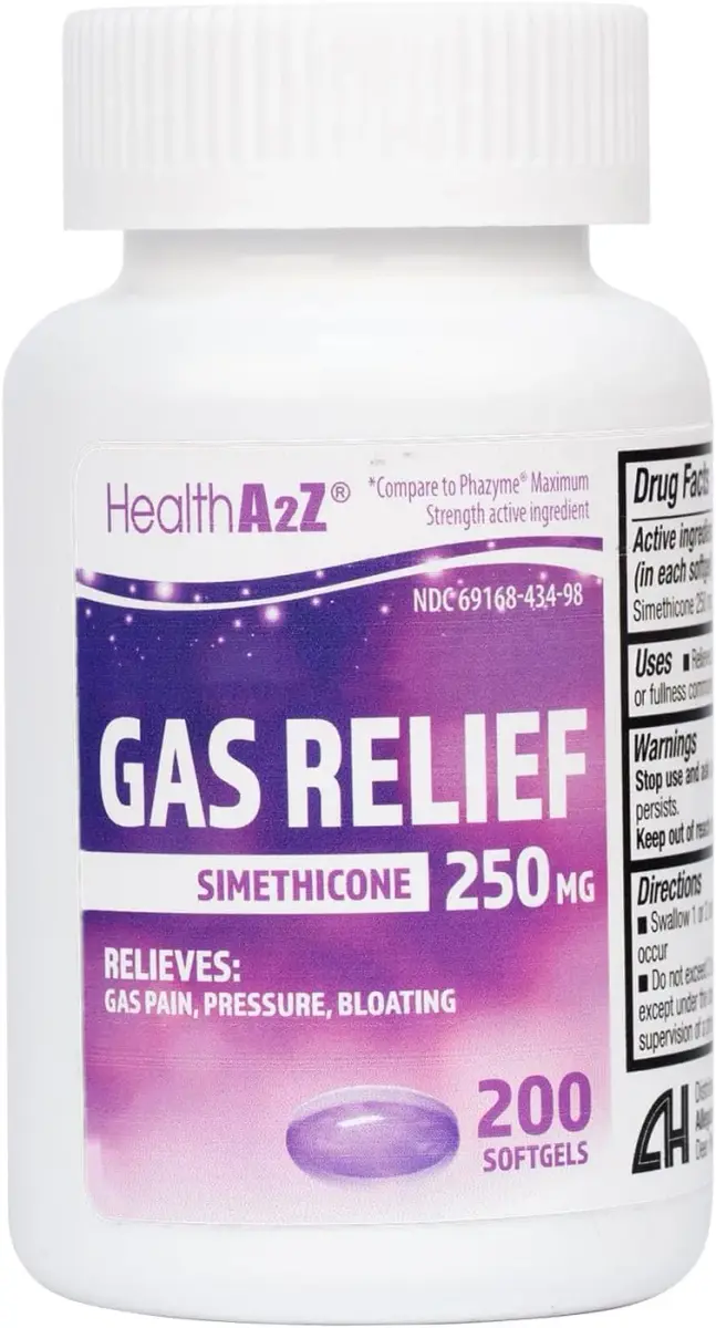 HealthA2Z Gas Relief Simethicone 250mg Softgels 200 Count | Fast Acting Antigas Medication - main product image
