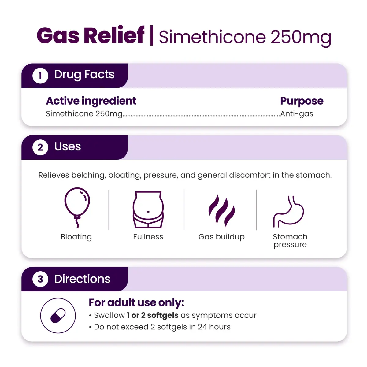 HealthA2Z Gas Relief Simethicone 250mg Softgels 200 Count | Fast Acting Antigas Medication - view 3
