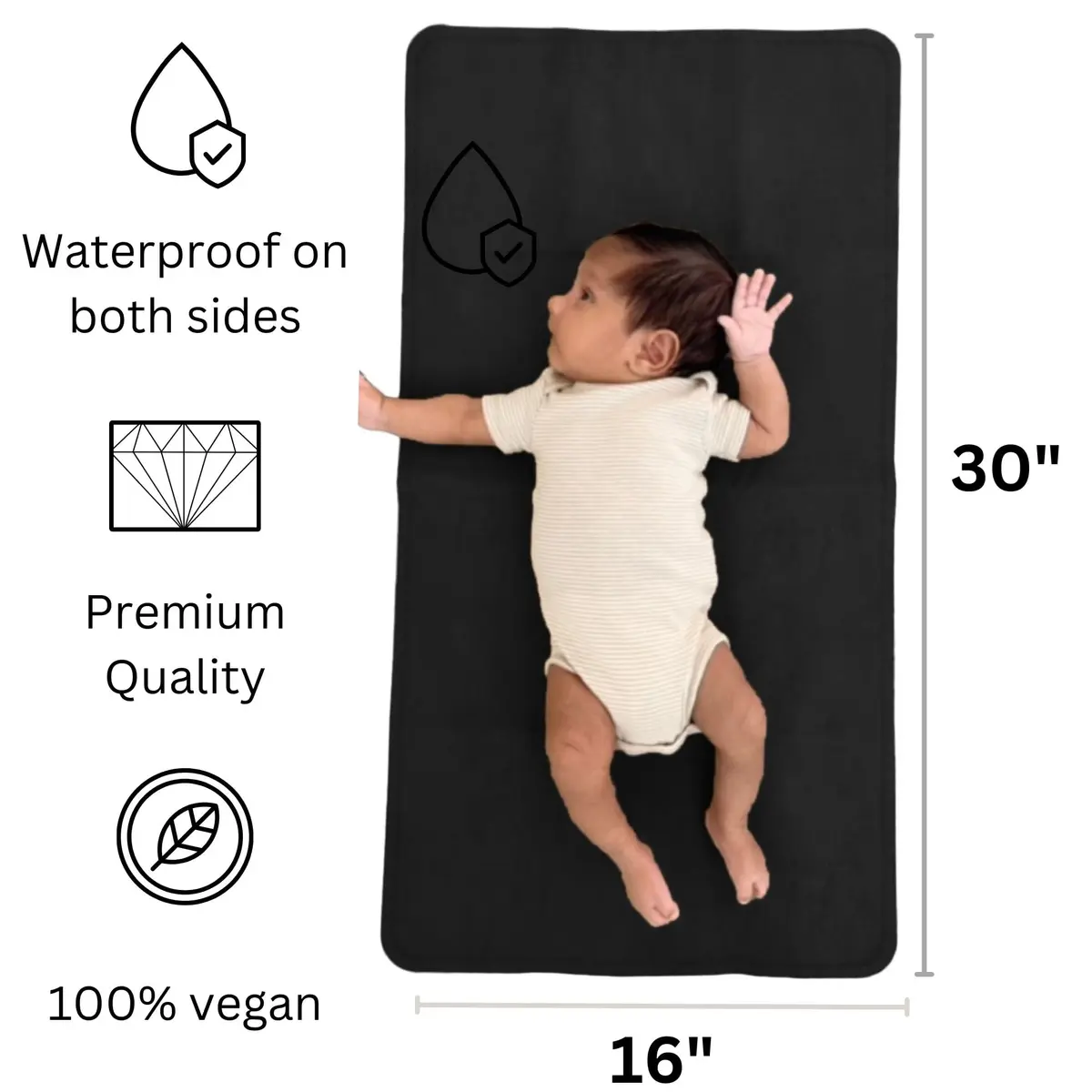 Uniklook Vegan Leather Changing Pad 40cm x 76cm (16"x30") | Waterproof & Wipeable Mat for On-the-Go Diaper Changes - view 3