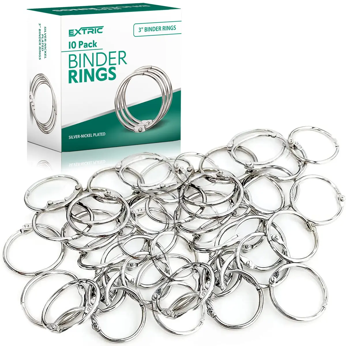 EXTRIC Binder Rings 3 Inch Metal Book Rings 10 PK | Heavy Duty, Rust-Resistant for Office & School - main product image