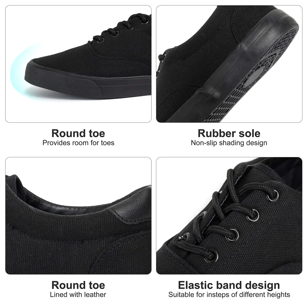 TOBER Men's Black Classic Low Top Canvas Fashion Sneakers with Memory Foam Insole | US Size 9 - view 5