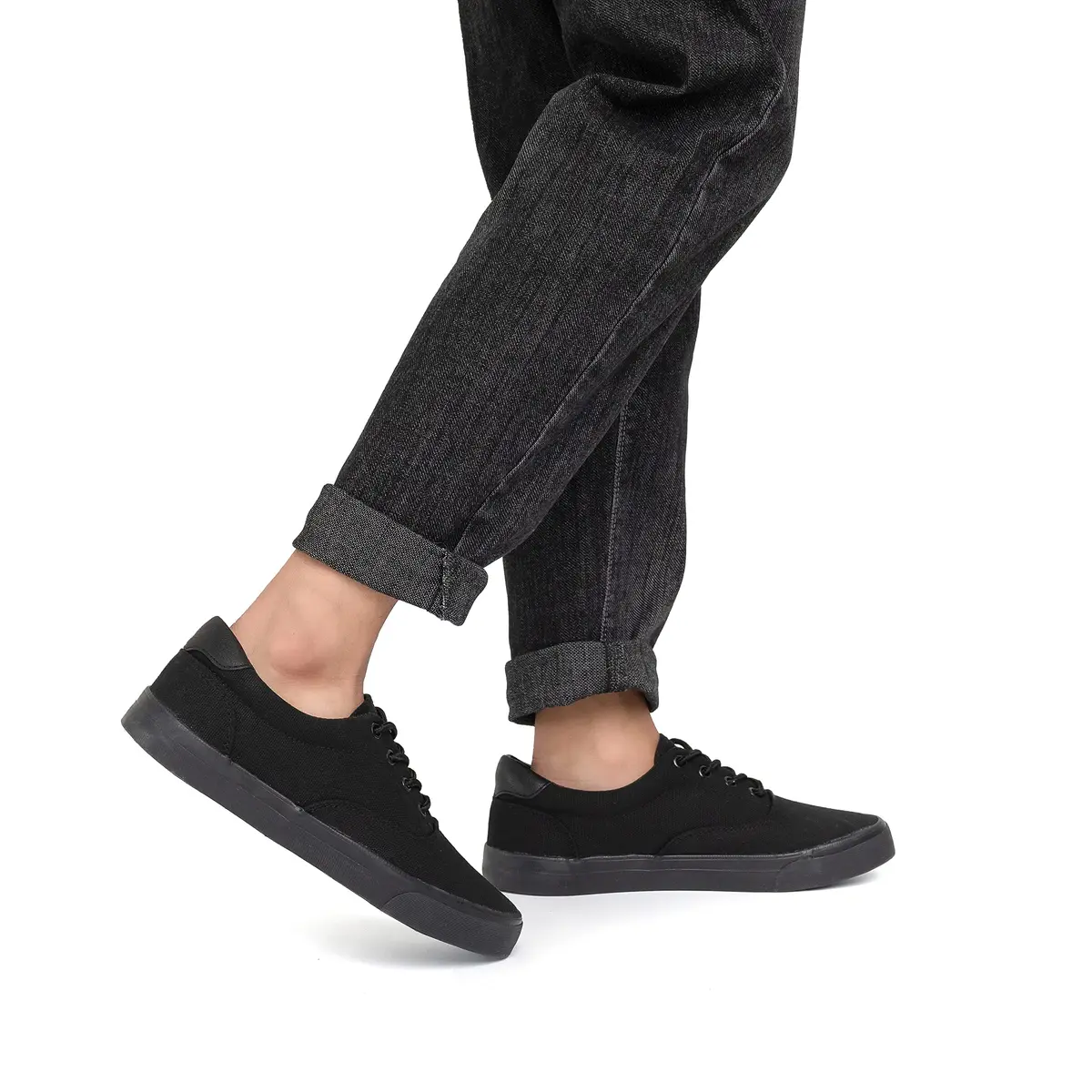 TOBER Men's Black Classic Low Top Canvas Fashion Sneakers 25.99cm (10.23in) | Anti-Slip Sole - view 2