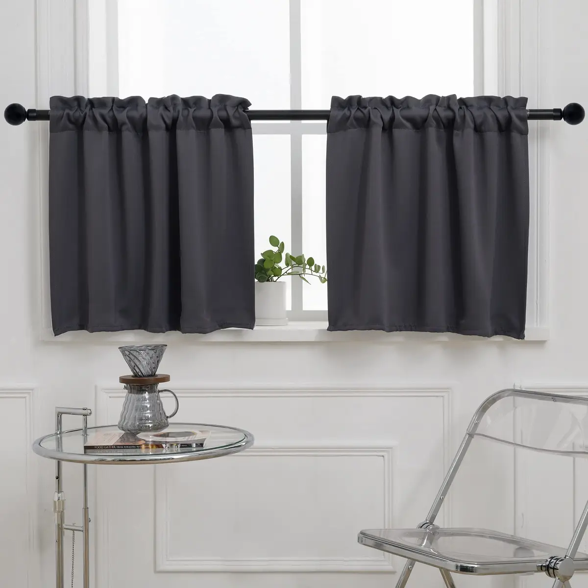 Pickluc 30"W x 24"L Grommet Tier Curtain Dark Grey | Blackout & Heat Insulation (70-120 chars) - view 2