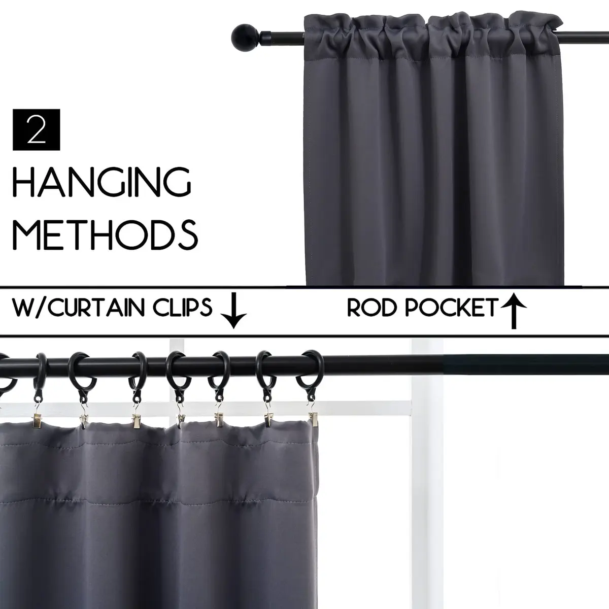 Pickluc 30"W x 24"L Grommet Tier Curtain Dark Grey | Blackout & Heat Insulation (70-120 chars) - view 4