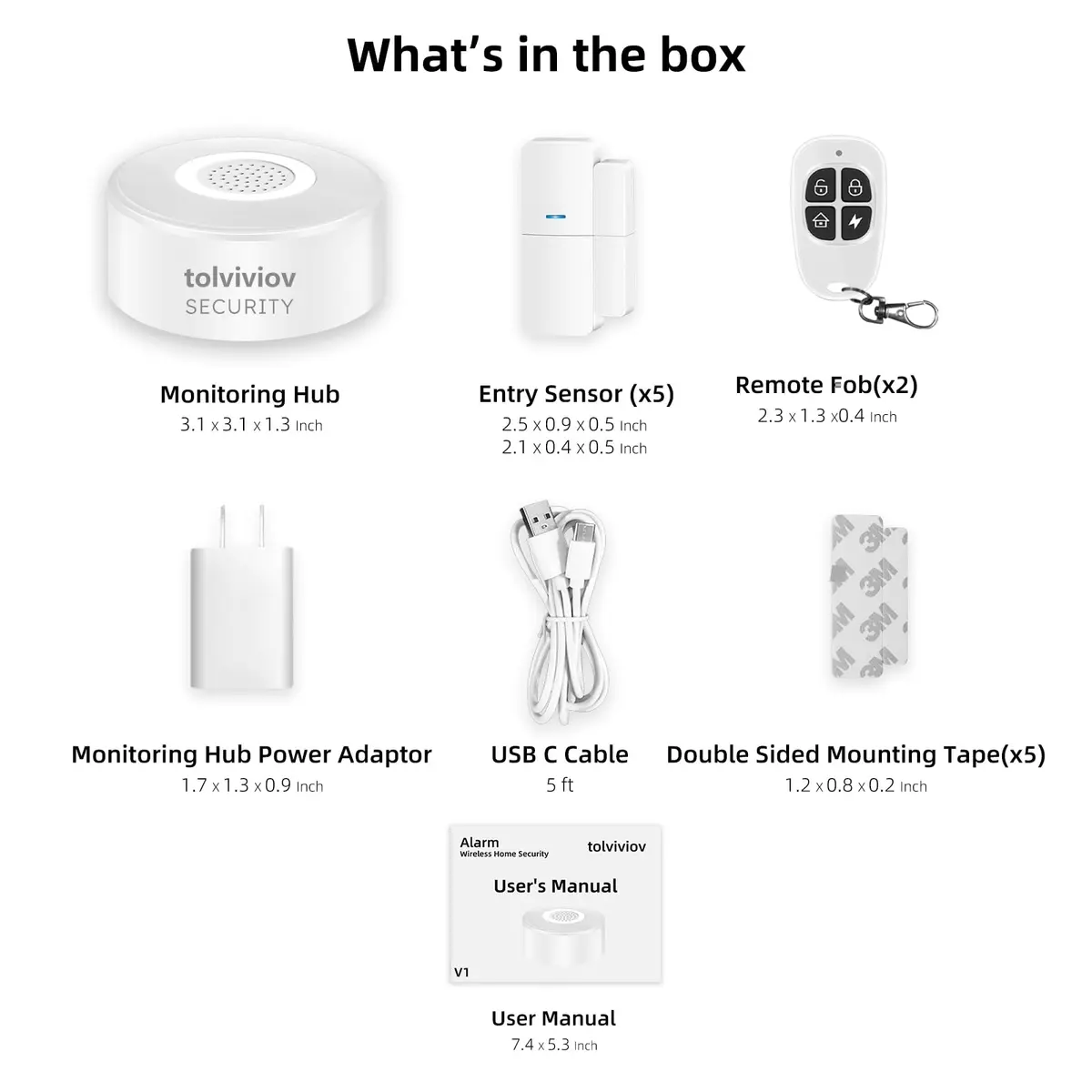 tolviviov Wireless Home Security System 8-Piece Kit | Smart Alarm Hub with 120dB Siren, 5 Door Sensors, 2 Remotes - view 7