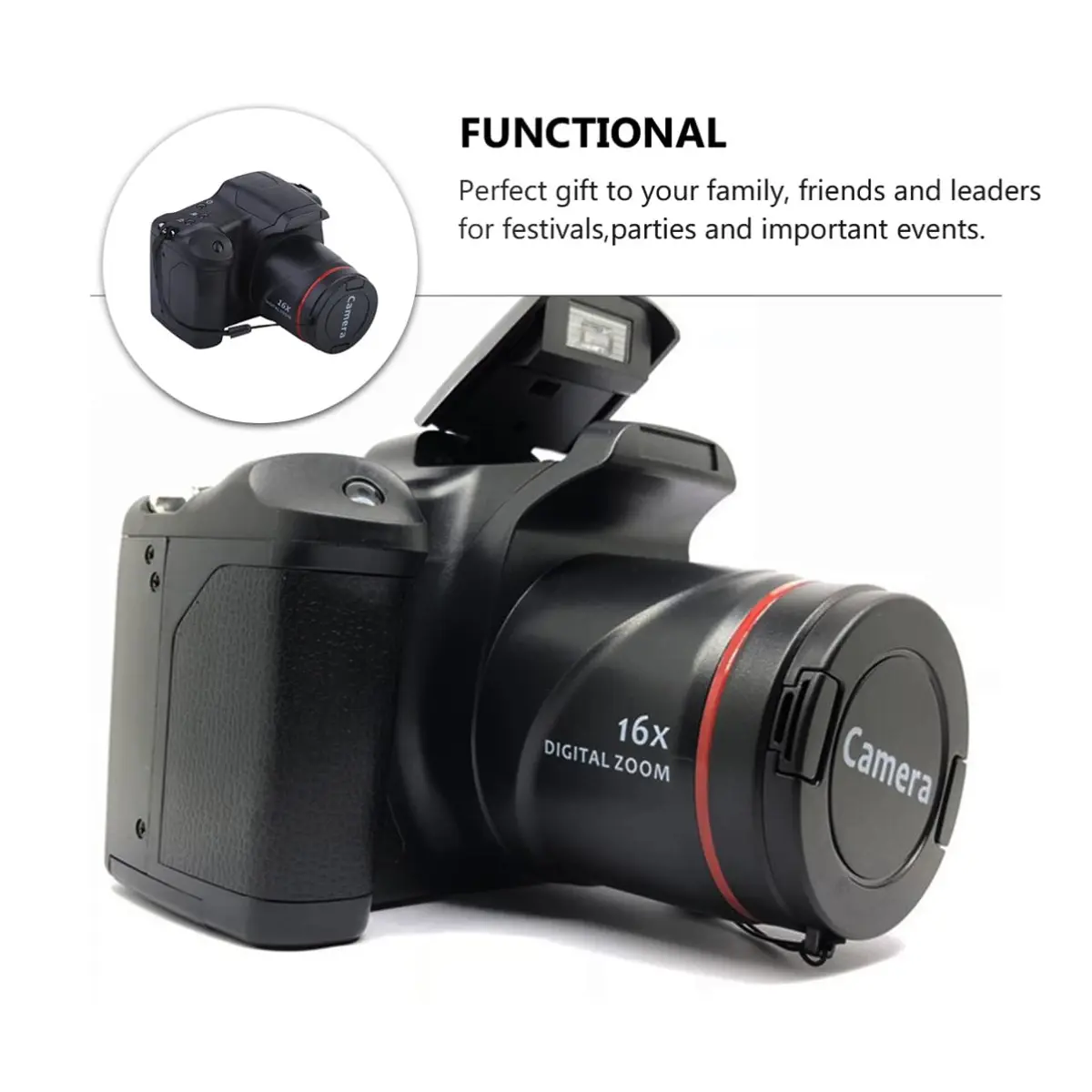 SOLUSTRE Portable 4K Digital Camera with 16x Zoom & 3-inch LCD Screen | Black - view 2