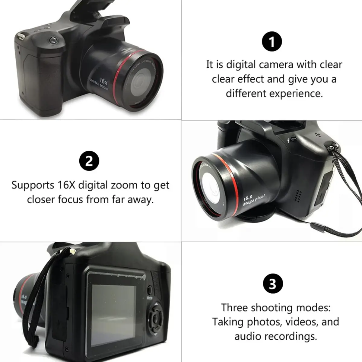 SOLUSTRE Portable 4K Digital Camera with 16x Zoom & 3-inch LCD Screen | Black - view 4
