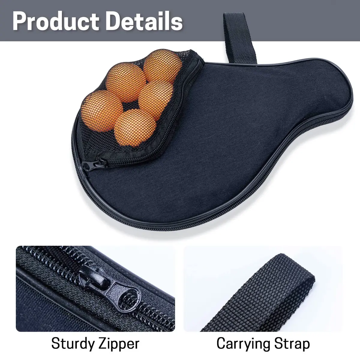 VISEMAN Waterproof Table Tennis Racket Cover, Impact Buffer, Holds 2 Paddles & 5 Balls - view 6