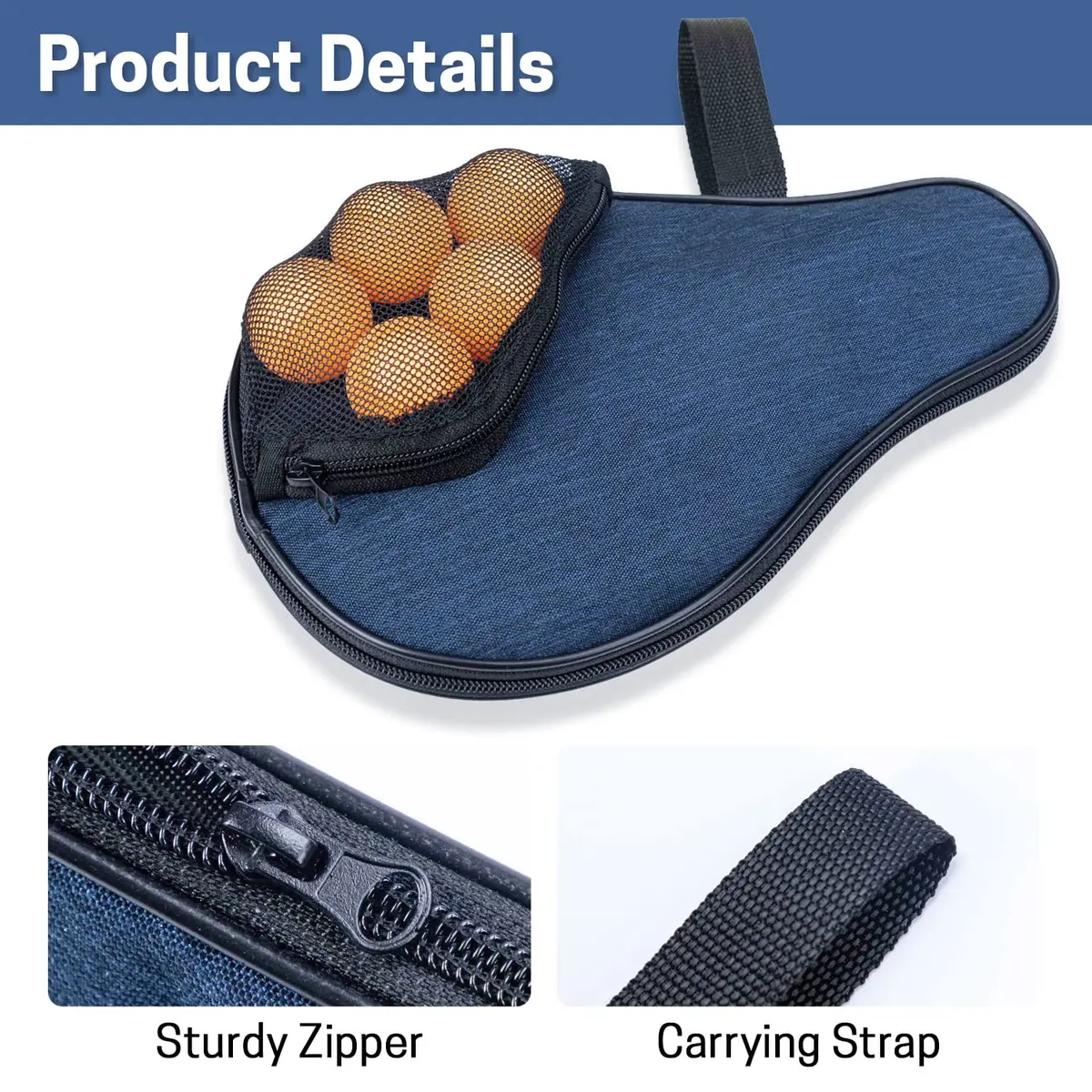 VISEMAN Waterproof Table Tennis Racket Cover, Holds 2 Paddles & 5 Balls, Impact Buffer - view 6