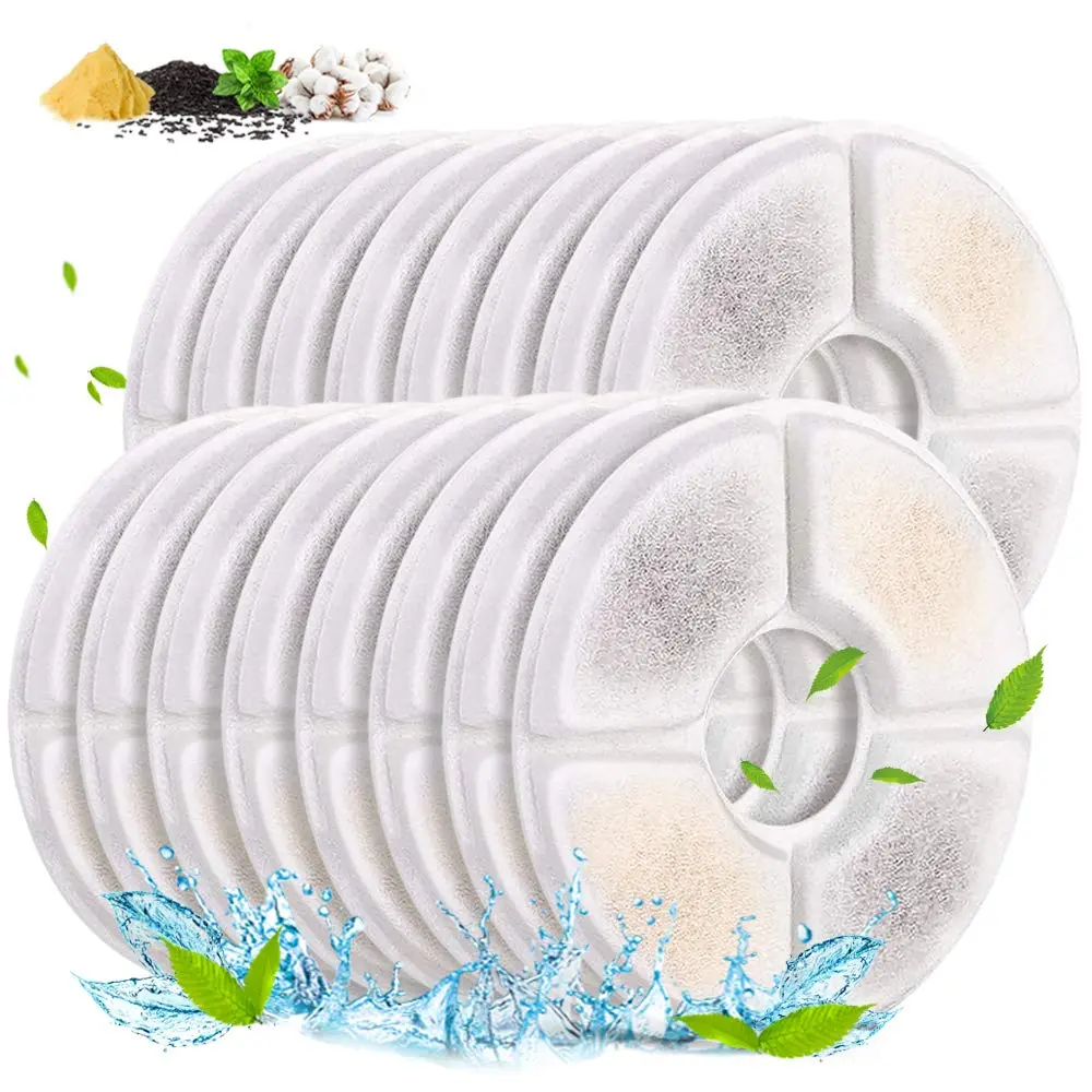 Comsmart Pet Fountain Filter Set 16 Pack | Triple Filtration System Replacement Cat Water Fountain Filters for 81oz/2.4L Fountains - main product image