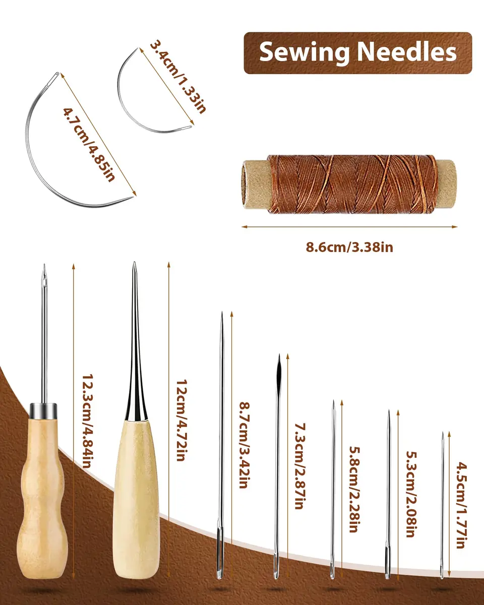 PLANTIONAL Leather Working Tools for Beginners Kit | 10 Waxed Threads, 7-in-1 Stitching Groover, Awl, Punch, Steel & Wood - view 4