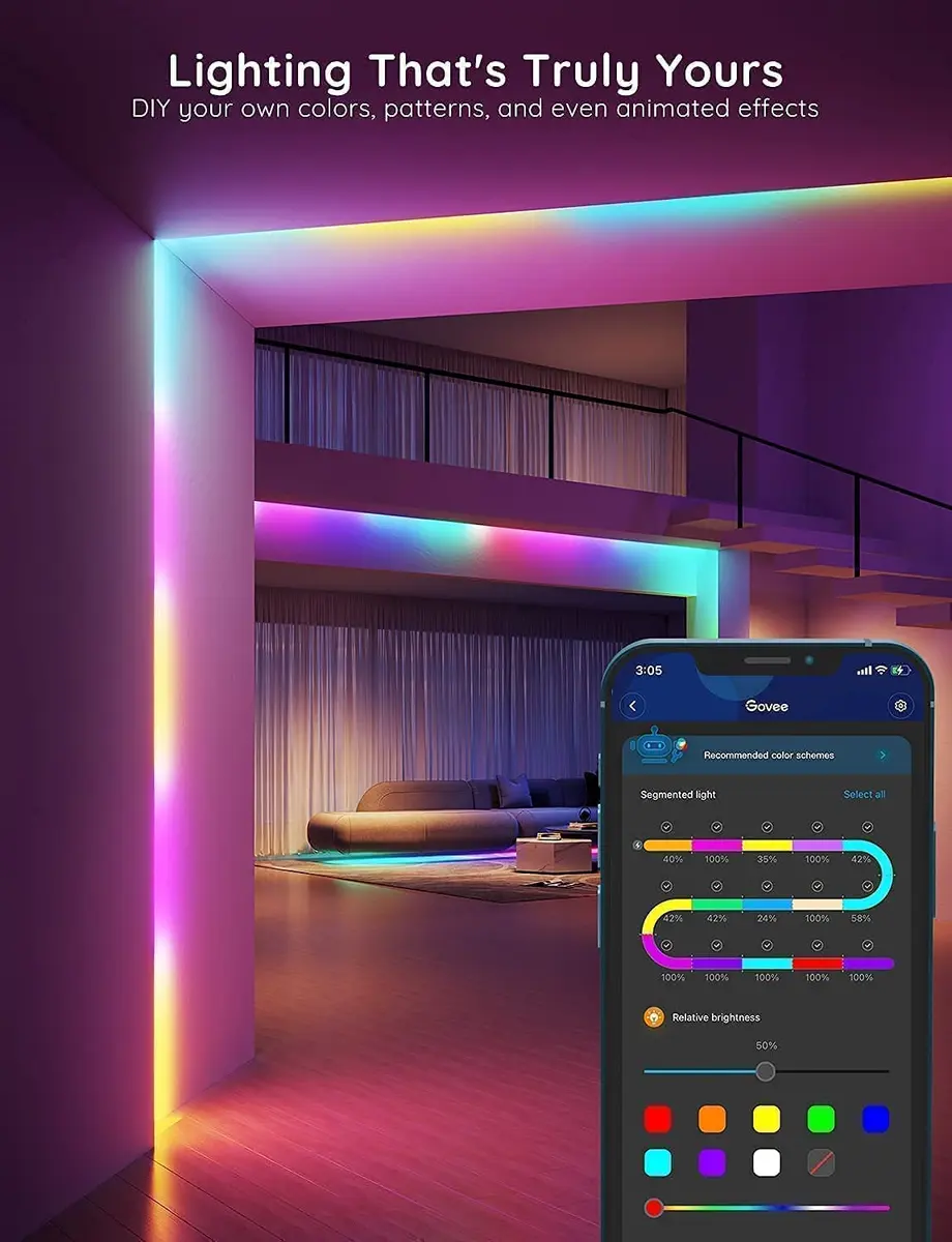 Govee 100ft (30.48m) RGBIC LED Strip Lights | Smart Voice Control for Bedroom Decor - view 2