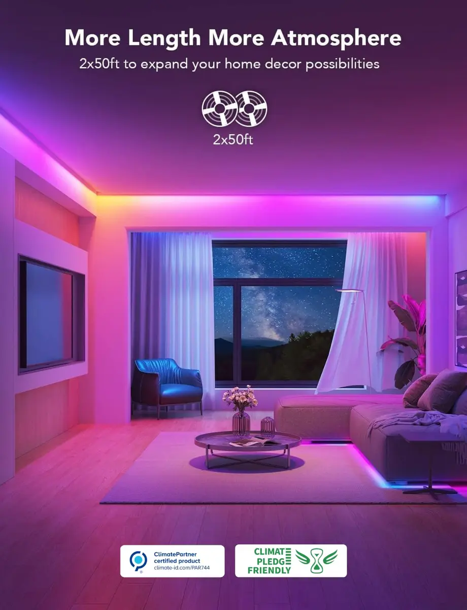 Govee 100ft (30.48m) RGBIC LED Strip Lights | Smart Voice Control for Bedroom Decor - view 4
