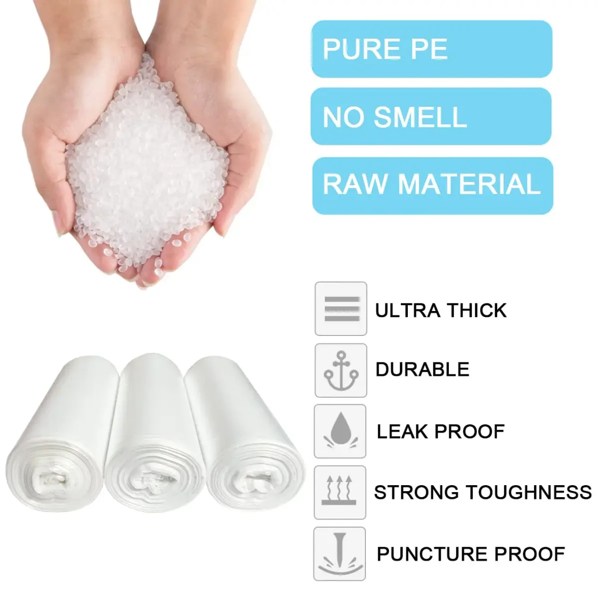 SOSOHOME Clear 10 Gallon Trash Bags | 90 Count, 18 Micron Thick, Fit 8-10 Gallon Bins - view 3