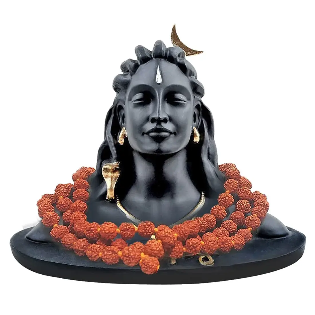Rhymestore Adiyogi Statue for Car Dashboard, Pooja & Gift, Home & Office Decor (8 cm Height, Black) | Miniature Replica with Rudraksha Mala - main product image