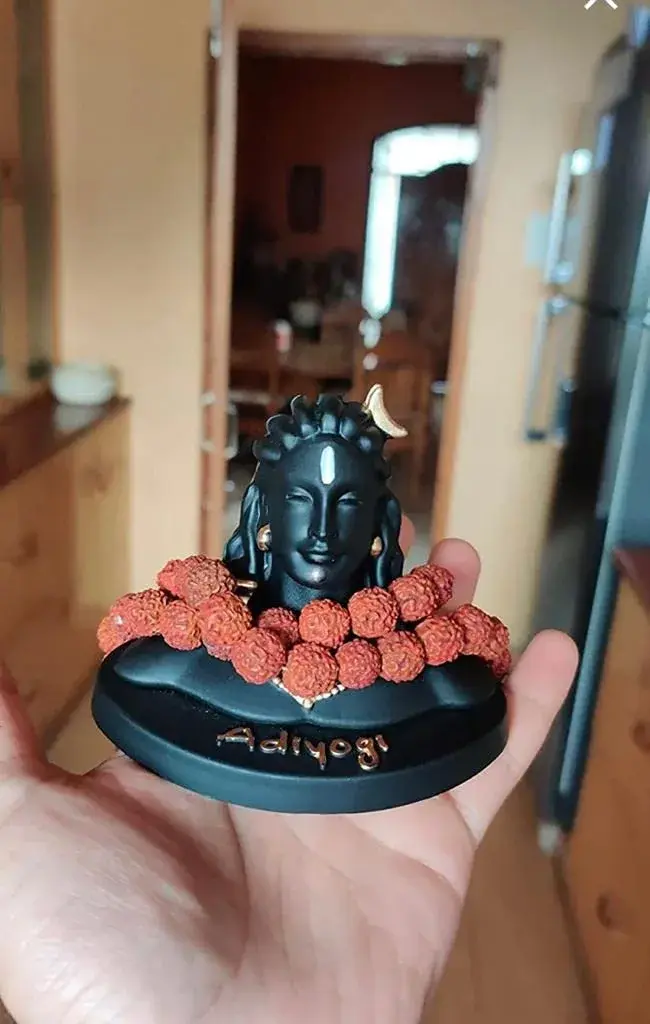 Rhymestore Adiyogi Statue for Car Dashboard, Pooja & Gift, Home & Office Decor (8 cm Height, Black) | Miniature Replica with Rudraksha Mala - view 6