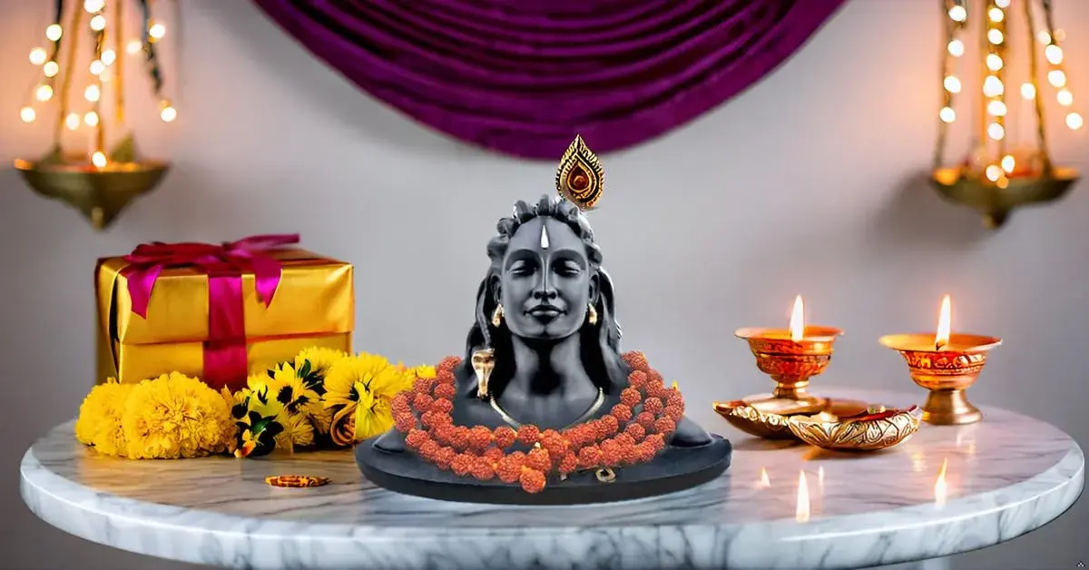 Rhymestore Adiyogi Statue for Car Dashboard, Pooja & Gift, Home & Office Decor (8 cm Height, Black) | Miniature Replica with Rudraksha Mala - view 3