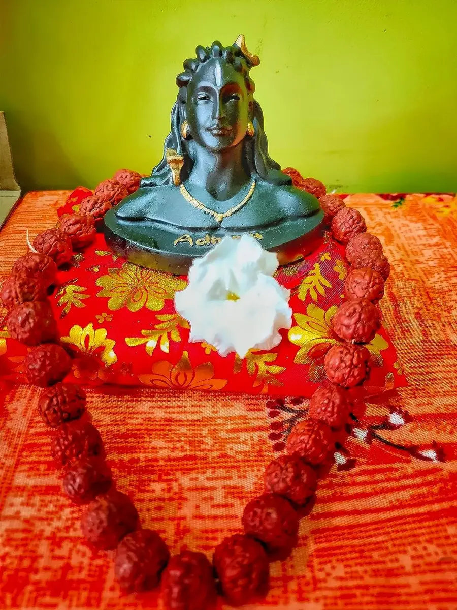 Rhymestore Adiyogi Statue for Car Dashboard, Pooja & Gift, Home & Office Decor (8 cm Height, Black) | Miniature Replica with Rudraksha Mala - view 4