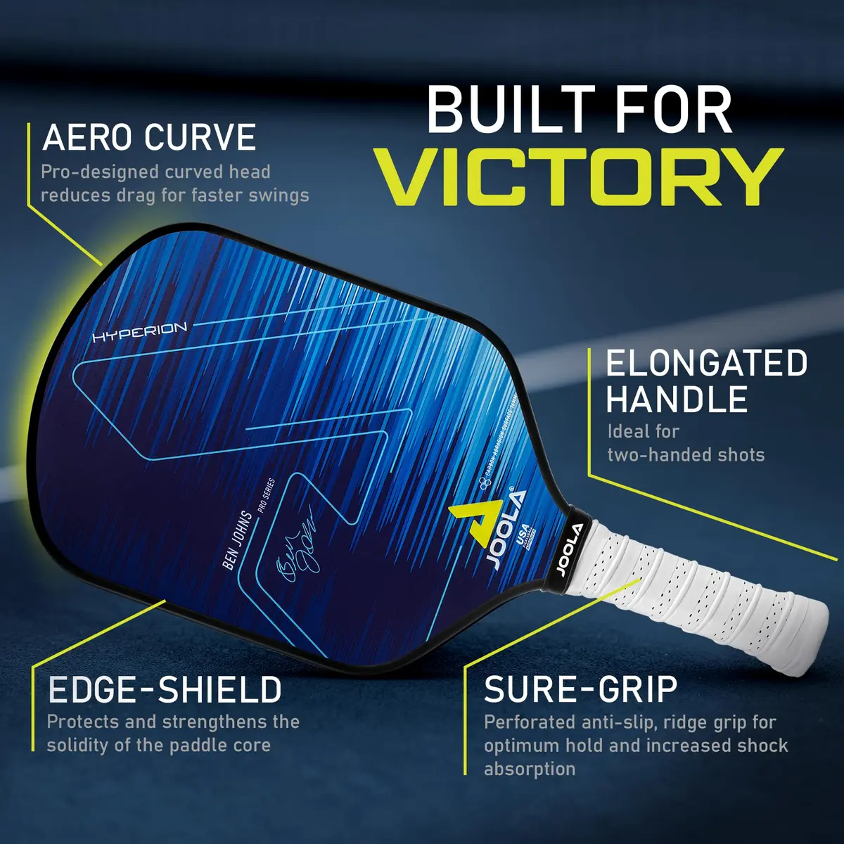JOOLA Ben Johns Hyperion CAS 16 Pickleball Paddle - Carbon Abrasion Surface with High Grit & Spin, Sure-Grip Elongated Handle, 16mm, with Polypropylene Honeycomb Core, USAPA Approved - view 3
