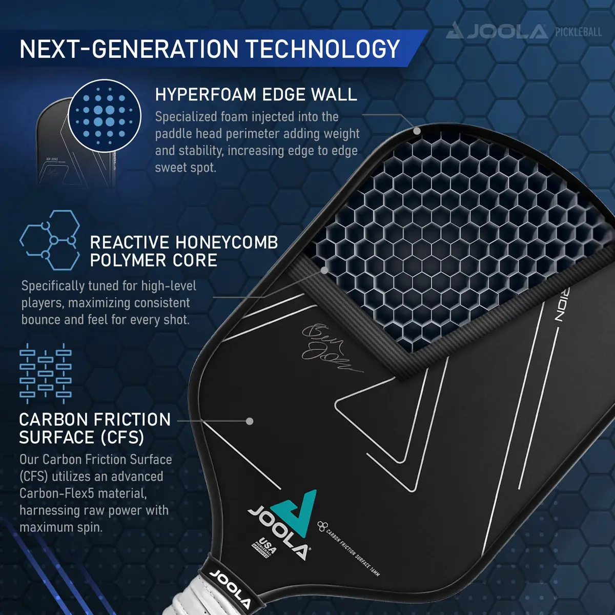 JOOLA Ben Johns Hyperion CFS 16mm Pickleball Paddle | USAPA Approved - view 4