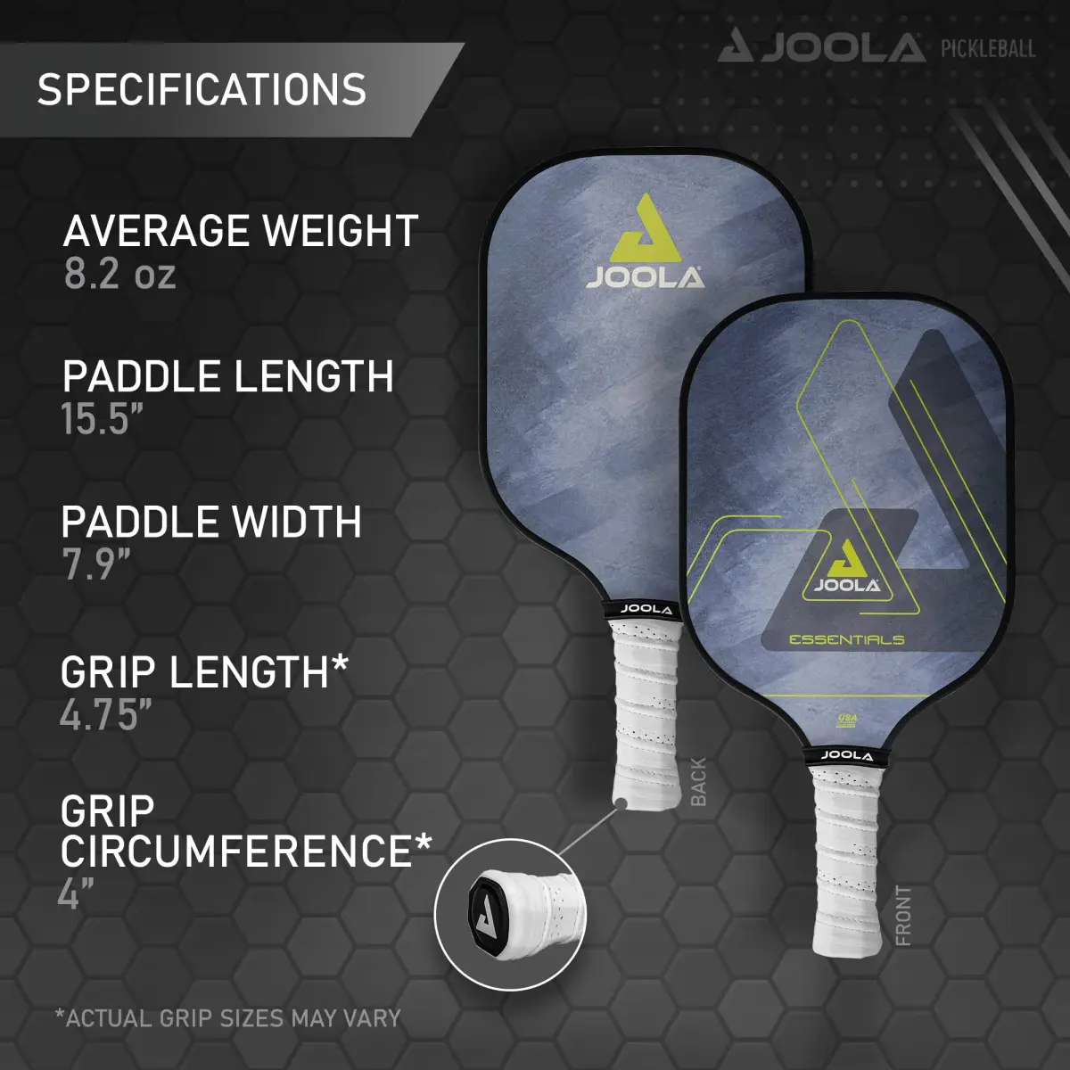 JOOLA Essentials Performance Pickleball Paddle | 232g (8.2oz) Fiberglass Surface, Poly Core, Blue - view 5