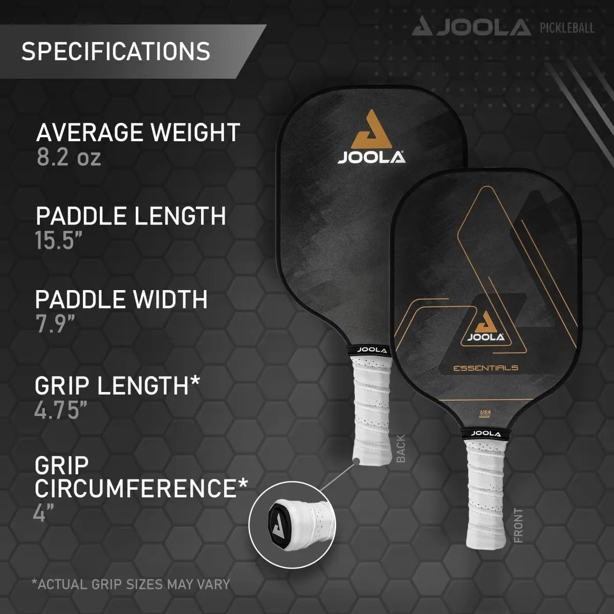 JOOLA Essentials Performance Pickleball Paddle | 232g (8.2oz) Fiberglass Surface, Poly Core - view 5