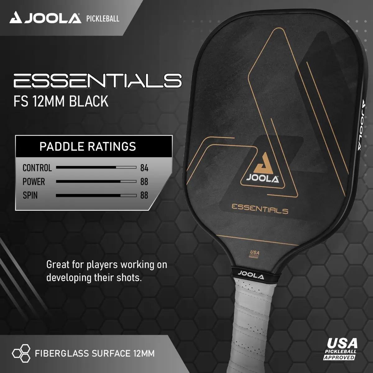 JOOLA Essentials Performance Pickleball Paddle | 232g (8.2oz) Fiberglass Surface, Poly Core - view 2