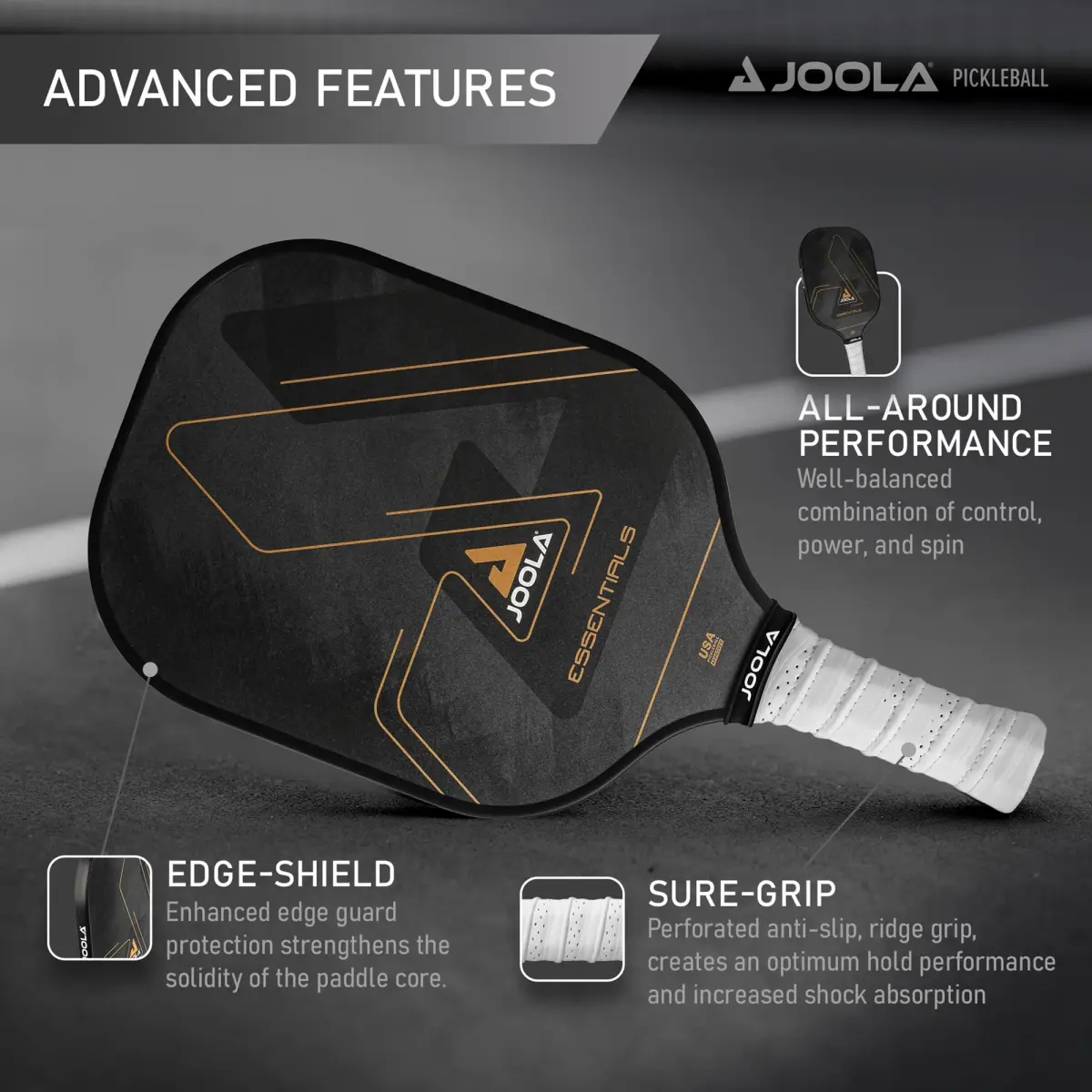 JOOLA Essentials Performance Pickleball Paddle | 232g (8.2oz) Fiberglass Surface, Poly Core - view 3
