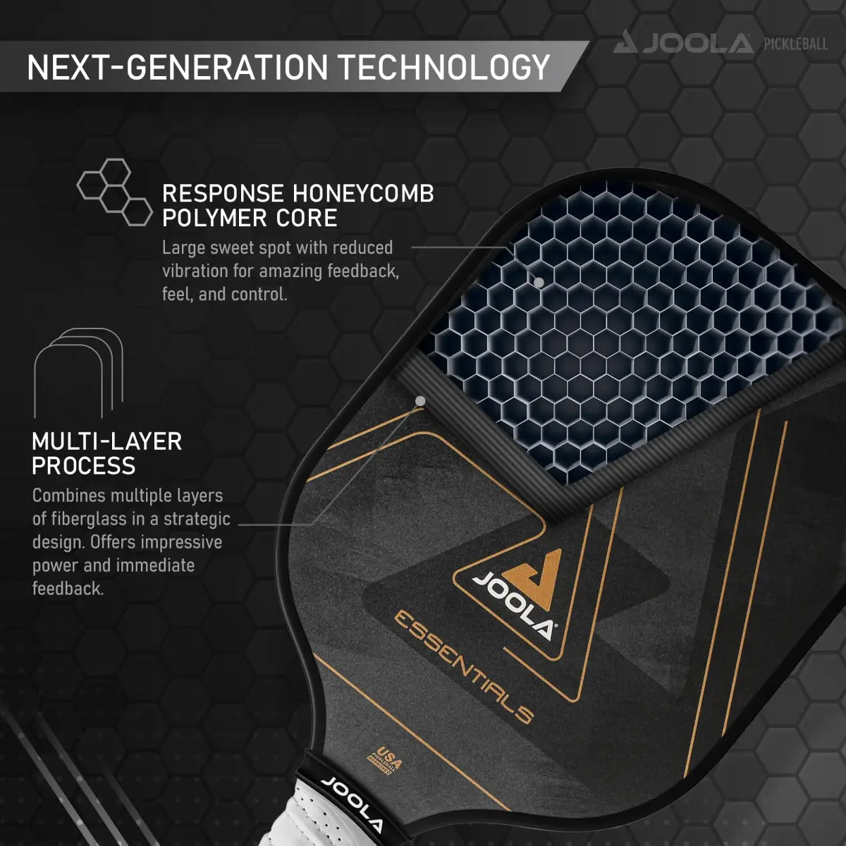 JOOLA Essentials Performance Pickleball Paddle | 232g (8.2oz) Fiberglass Surface, Poly Core - view 4