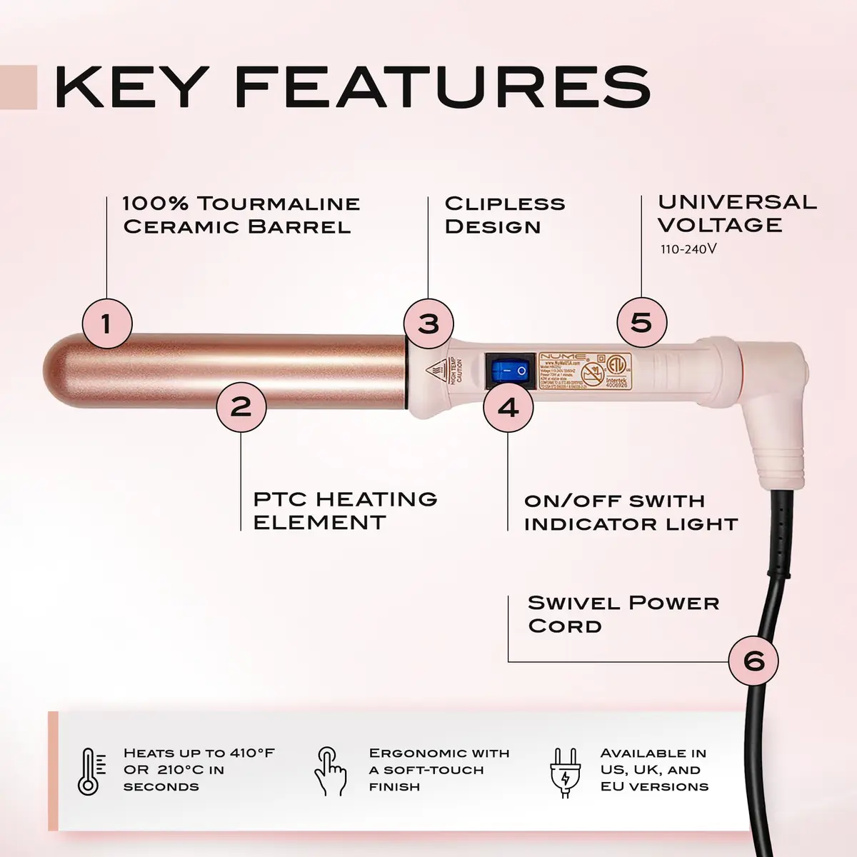 NuMe Classic Ceramic Curling Wand 3.18 cm (1.25 Inch) | Creates Beachy Waves & Loose Curls - view 2