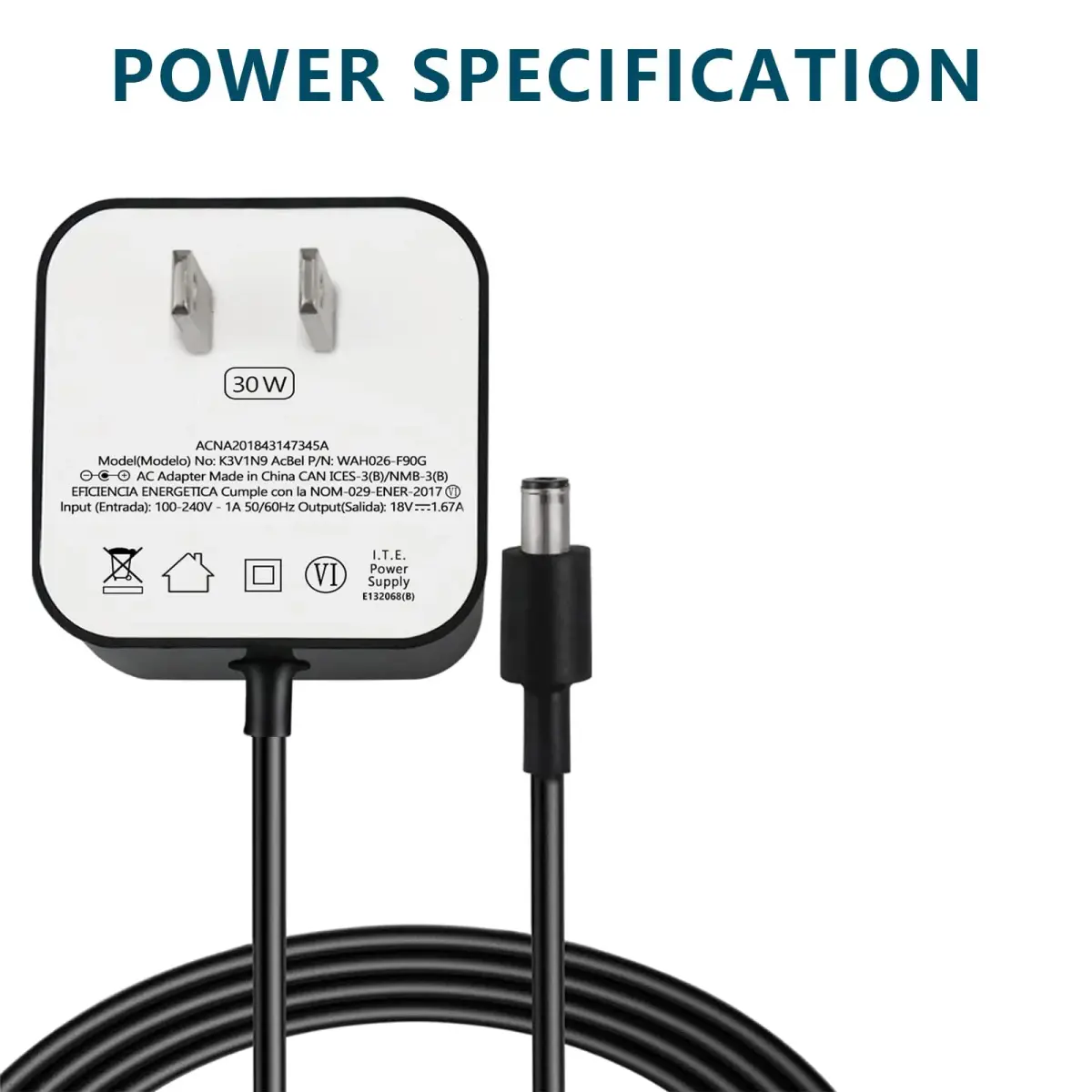 ZTTXL 30W AC Power Adapter for Echo Devices 1.76m (5.8Ft) | USA-Imported Power Cord for Echo 4th Gen, Show 10 (3rd Gen), Show 8 - view 5