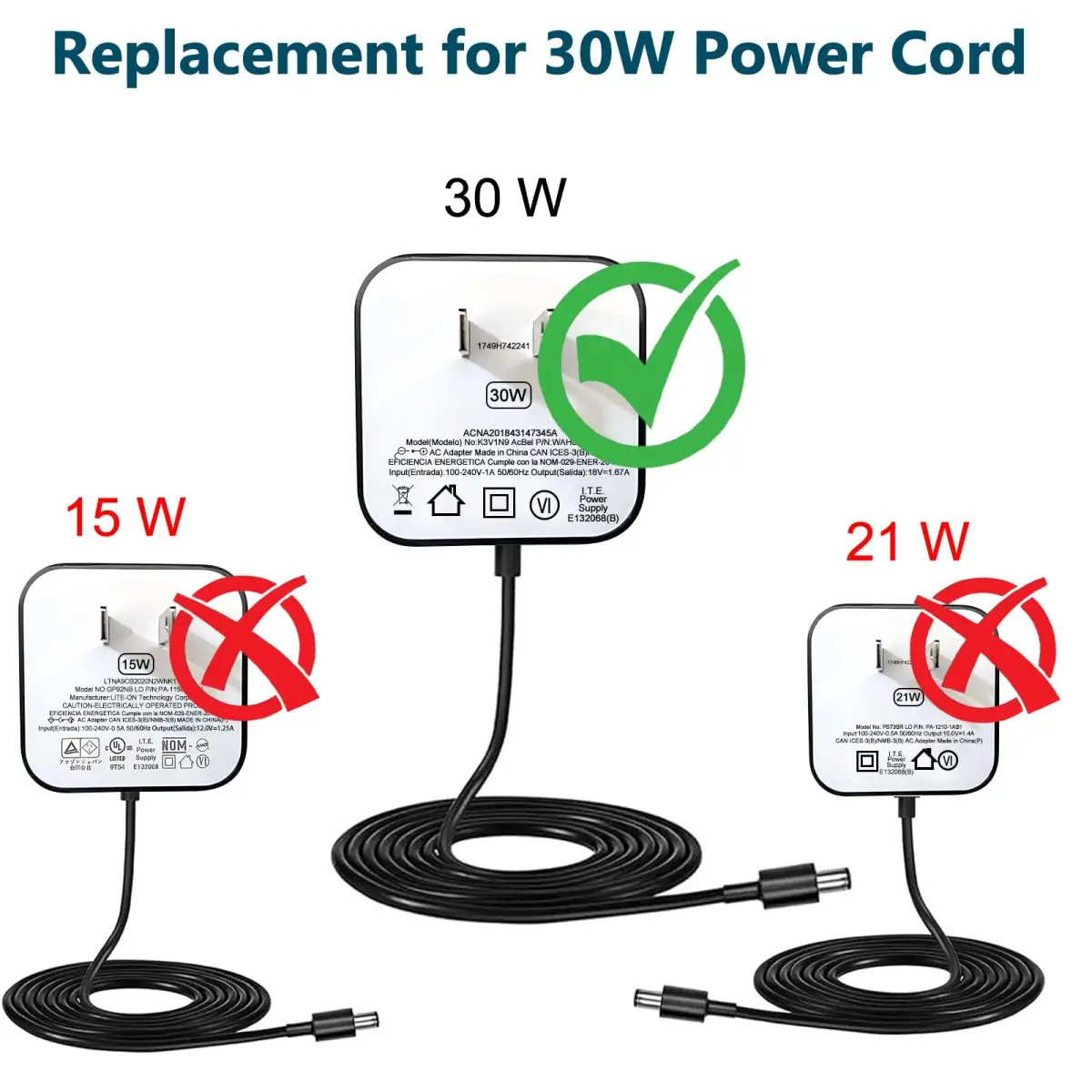 ZTTXL 30W AC Power Adapter for Echo Devices 1.76m (5.8Ft) | USA-Imported Power Cord for Echo 4th Gen, Show 10 (3rd Gen), Show 8 - view 7