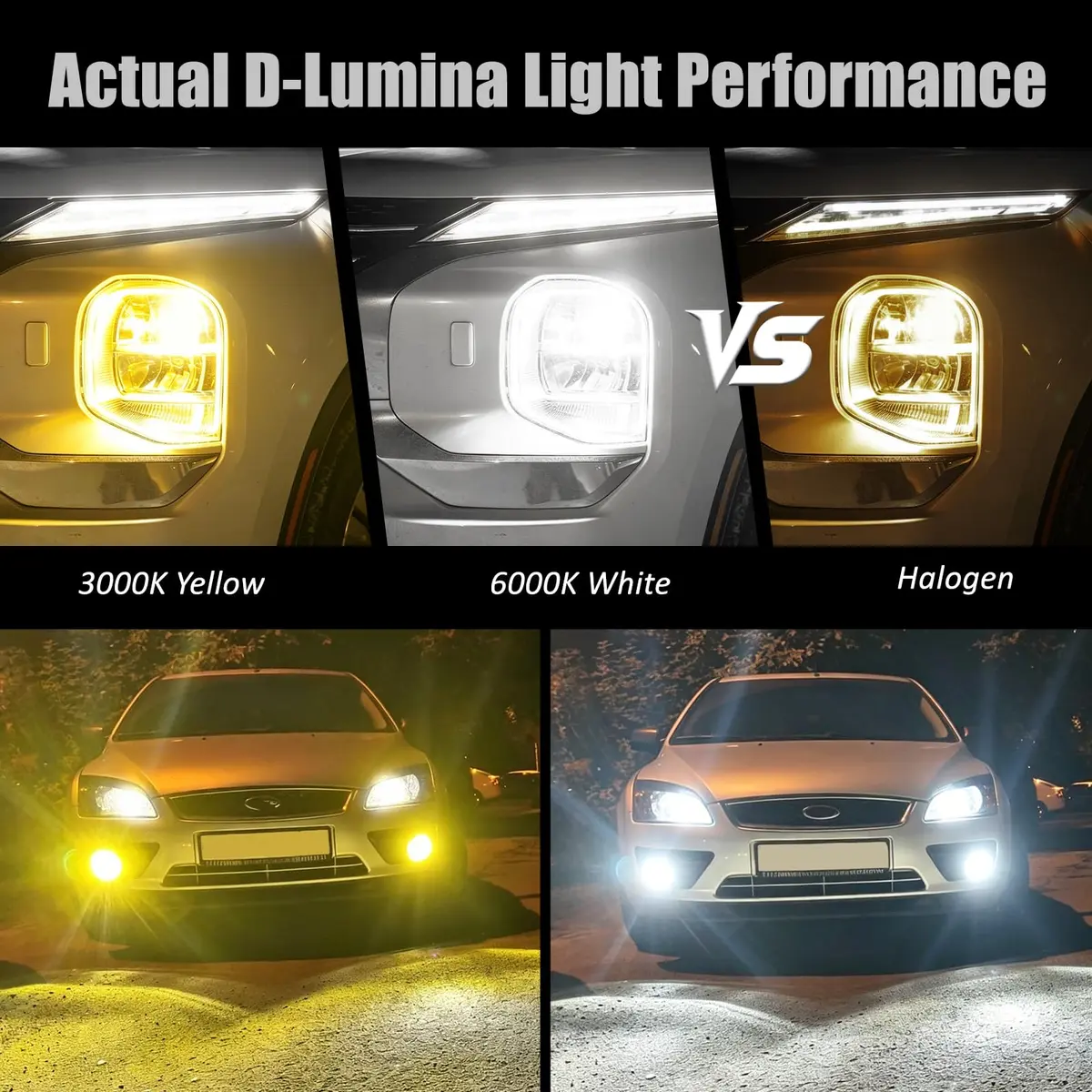 D-Lumina H11 H8 H16 Switchback LED Fog Light Bulbs 6000K White/3000K Yellow | 8000 Lumens, 40W, Dual Color - view 3