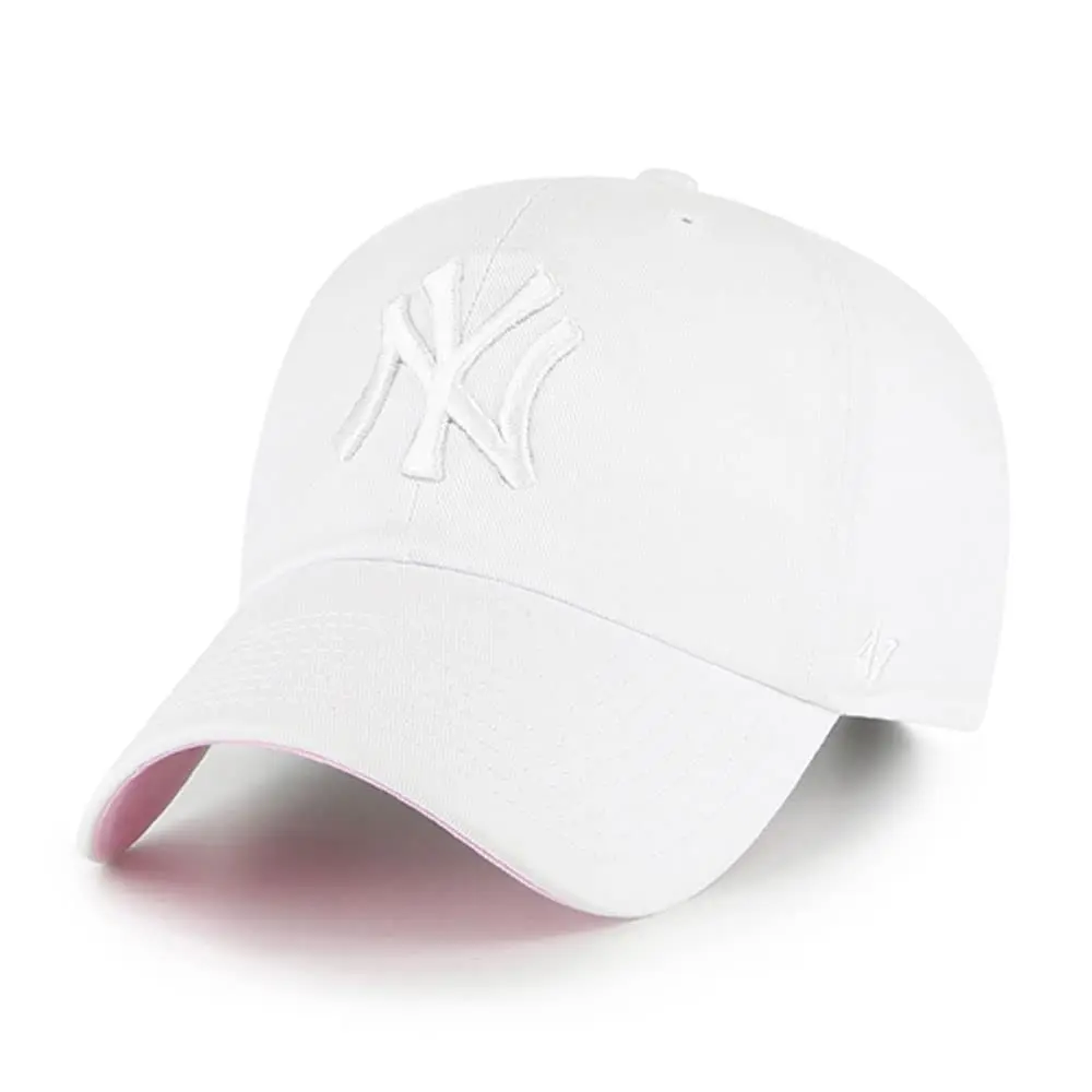 '47 New York Yankees Ballpark Clean Up Dad Hat Baseball Cap | Relaxed Fit Cotton Twill, Adjustable Strapback, White/Pink Bottom - main product image