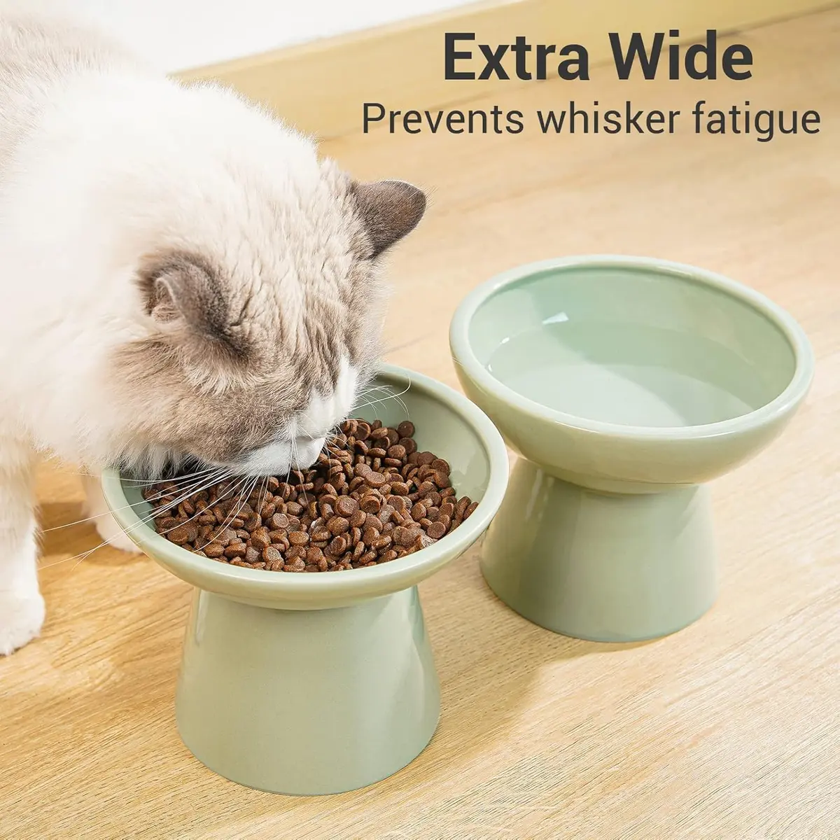 CEEFU 2-Pack Elevated Ceramic Cat Bowls Extra Wide for Food & Water | Whisker-Friendly, Stable & Stylish - view 5