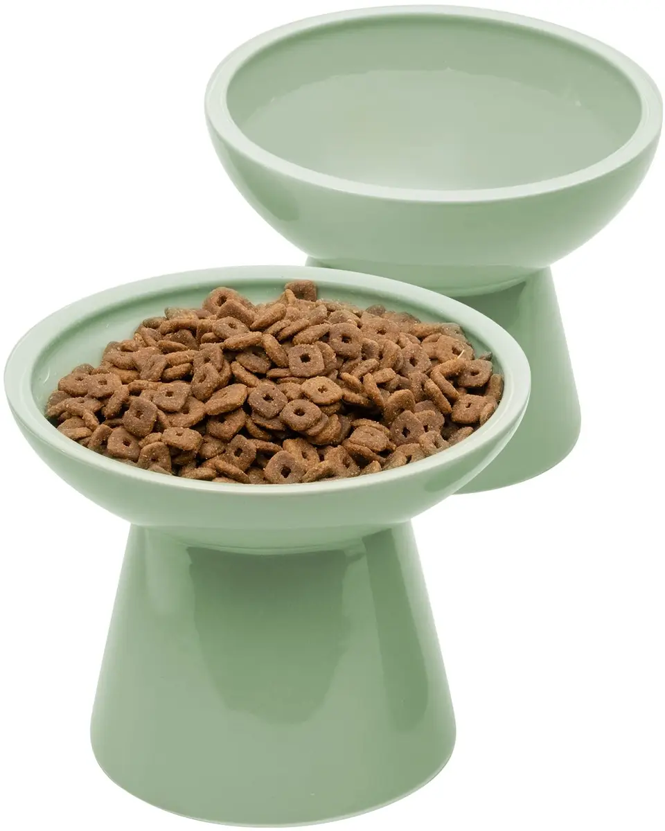 CEEFU 2-Pack Elevated Ceramic Cat Bowls Extra Wide for Food & Water | Whisker-Friendly, Stable & Stylish - main product image