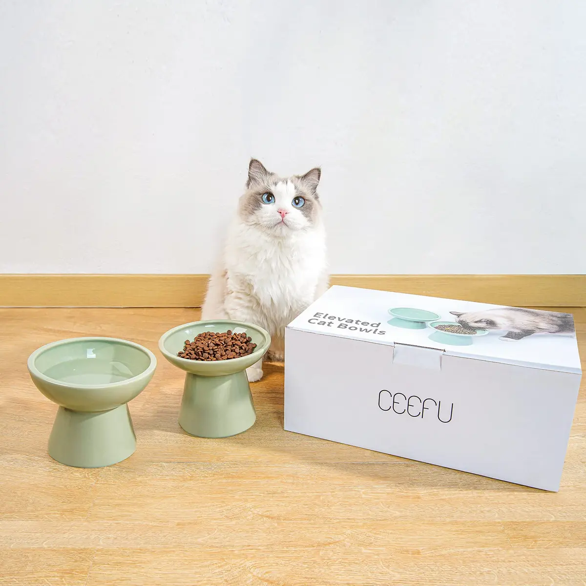 CEEFU 2-Pack Elevated Ceramic Cat Bowls Extra Wide for Food & Water | Whisker-Friendly, Stable & Stylish - view 8