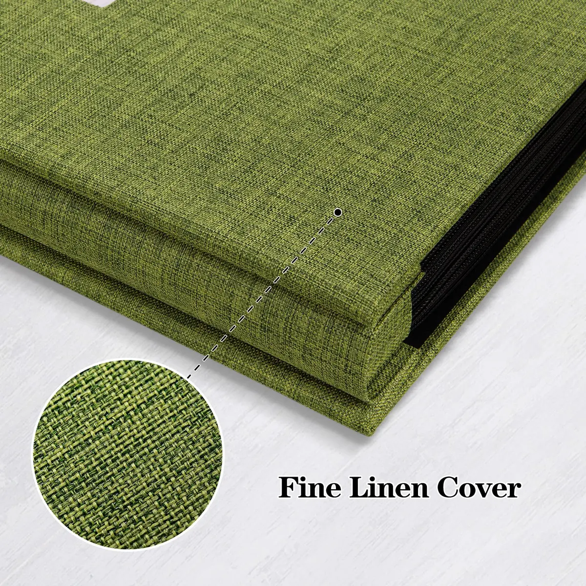 Mublalbum Green Linen Cover Photo Album with Window, 100 Pockets (50 Sheets) | Holds 1 Horizontal 4x6 Photo Per Page - view 6